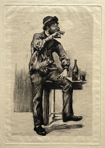 Homme table alcool - homme, gravure