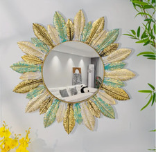 Mirroir Mural Soleil Plumes, Décoration Élégante Metal