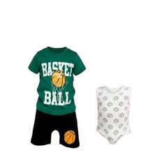 🏀💚 Ensemble Bébé Basket Vert – Body + Tee + Short • 6 à 24 mois 👶🔥