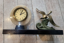 ANCIENNE MOUETTE BRONZE AVEC REVEIL SUR MARBRE