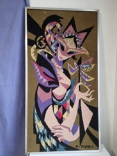 JC Duprez Tapisserie  "arlequin " années 70 cadre métal bross  d'époque