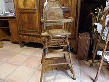 Ancienne chaise en bois modulable,bébé,BAUMANN,cannage,roulettes,1920