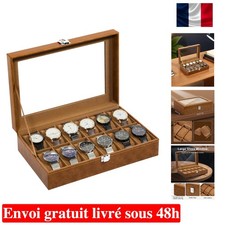 Uten Coffret à Montres 12 Compartiments - Idée Cadeau Élégante en Cuir et Verre