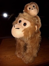 Peluche Singe Avec Son Bébé  Marron Peluche Rigide Ttbe H 40cm