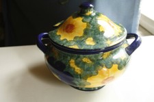 Soupière en faïence Le Flambadou fleurs jaune bleu vert