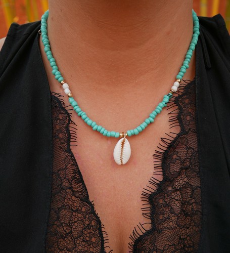 Collier perles turquoises - perles,