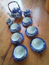 service à thé café chinois porcelaine fine bleu