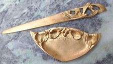 Ouvre lettre coupe papier vide poche bronze doré C Charles Art Nouveau  / Déco