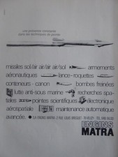 1968-1969 PUB MATRA VELIZY MISSILE ARMEMENT LANCE ROQUETTE BOMBE FRENCH AD
