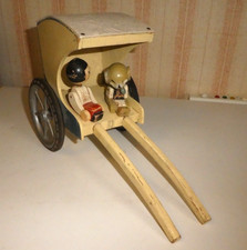 Jouet Ancien en Bois  Jouet Ancien Pipo Calèche porteur en bois 2 personnages