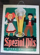 ANCIEN CARTON PUB PLV BIERE D'ALSACE SPEZIAL PILS . SIGNE PIERRE FEVE . BEL ETAT