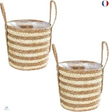 JNRFTY Lot de pots de fleurs tressés en jonc de mer - 2 tailles - Panier pour 