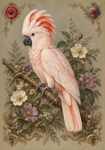 Affiche cacatoes rose - a4,