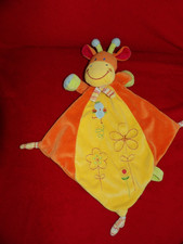 Doudou Plat Mots d'Enfants Vache Girafe Orange Jaune Fleur Oiseau