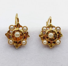 Dormeuses antique or 18k fleur et perles sertis étoilés (circa 1900)