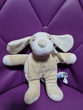 Doudou Marionnette Chien Sucre D'Orge Broderie Joie Et Bonheur Ruban 22 Cm