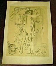 LITHOGRAPHIE + DESSIN ORIGINAL "FEMME NUE DE DOS" 1912 ENVOI Signé WEILUC 