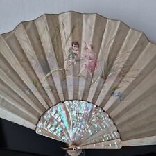 EVENTAIL Nacre XIXè Goldfish Décor Peint Signé Plaisant 1872 HAND FAN VENTAGLIO