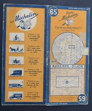 Carte MICHELIN old map n°65 AUXERRE DIJON 1945 Guide Bibendum pneu tyre
