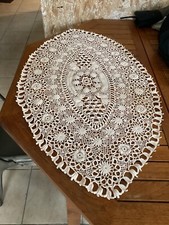 Grand Napperon Bigouden  Fait Main 94x60 Fleurs Beige Vintage 