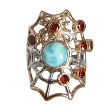 Bague naturelle Larimar pierre précieuse cornaline spiderweb argent 925...