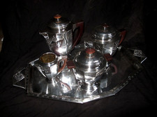 ART DECO SERVICE THE CAFE PLATEAU METAL ARGENTE
