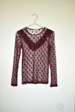 Burgandy Polka Dot Mesh Longsleeve Top