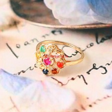 Bague Femme En Argent Plaqué Or 18 Carats Avec Pierre Précieuse Navaratna #1135