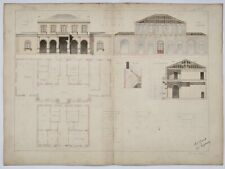 2 dessins d'architecture - Plume et aquarelle - 48 x 65 cm
