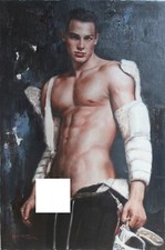 tableau peinture érotique huile sur toile homme nu intégrale / gay male painting