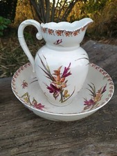  Ensemble de Toilette 2 Pieces en Faïence  de Gien XIXeme Glaïeuls .Ancien 