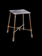 Ancien Tabouret Design Style Baguès Bagues Jansen Laiton Doré Années 1950 1960