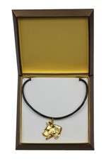 Amstaff type 2 - collier doré avec un chien dans une boîte, Art Dog FR