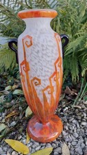 Superbe grand vase Le Verre Français/Charder 40 cm, Art Déco, décor Fougères 