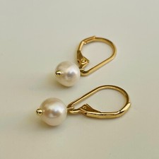 boucles d'oreilles pl or jaune perles de culture d'eau douce blanches #1682