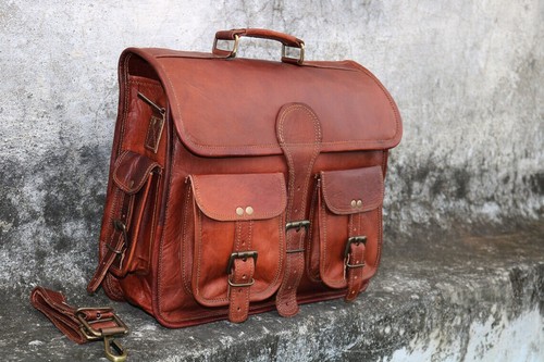 Sac cuir brun hommes - 25",