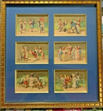 TABLEAU - BEL ENCADREMENT DORE - VIGNETTES CHROMO19 ème AU BON MARCHÉ