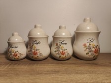 ? Lot de 4 pots de cuisine vintage en céramique – “Poivre, Café, Sucre, Sel” –