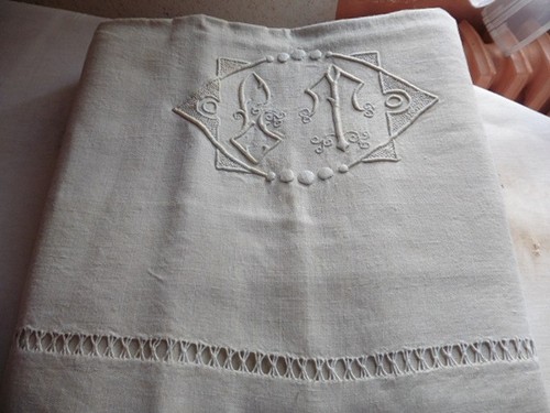 Ancien drap lin creme jours - drap,