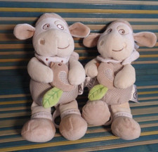 B16G / lot 2 doudou mouton blanc beige feuille oiseau musical MOTS D'ENFANTS