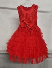 robe cérémonie fille rouge haut satiné dentelle bas froufrou tulle Taille 10ans