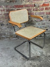 Fauteuil traîneau italien 70'S en hêtre et alu chromé