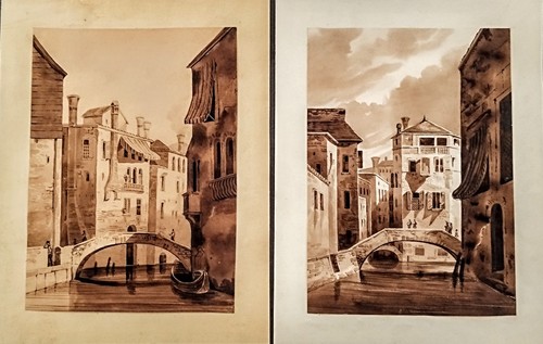 Aquarelles lavis brun canal - aquarelles, "canal