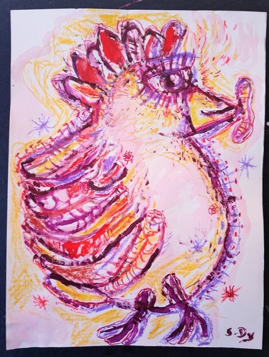 Peinture poule poulet poussin - peinture,