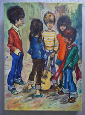 Huile sur toile Vintage "groupe de poulbots" style Michel Thomas Montmartre