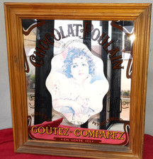 ANCIEN MIROIR CHOCOLAT POULAIN CADRE EN BOIS - 33,5 x 29,7 cm