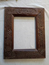 ancien cadre oriental bois sculpté feuillure 35 cm x 24 cm pensées