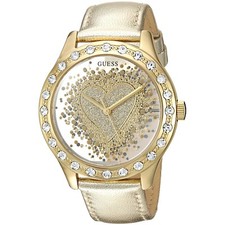 Guess Or, Coeur Cristal Miroir Cadran, or Pâle Cuir Bande WATCH-U0909L2
