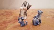 lot de 3 chats faience 2 bleu