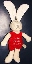 DOUDOU LAPIN BEIGE ROUGE BLANC